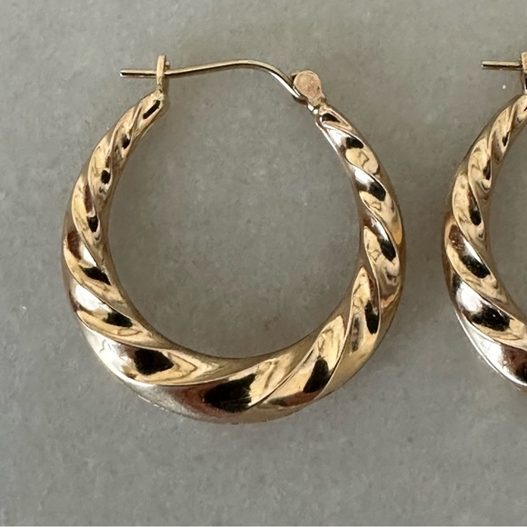 14k Solid Gold Twisted Hoop Earrings - Picture 3 of 16